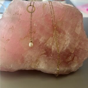 Hand Made Gold Tone Freshwater Pearl Drop Lariat